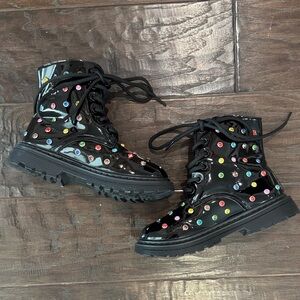 Lola + The Boys Black Boots with Colorful Dots